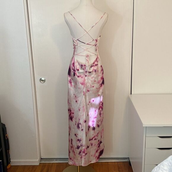 Bardot Cream & Purple Cowl Neck Satin Midi Slip Dress Size 8 - Picture 6 of 12